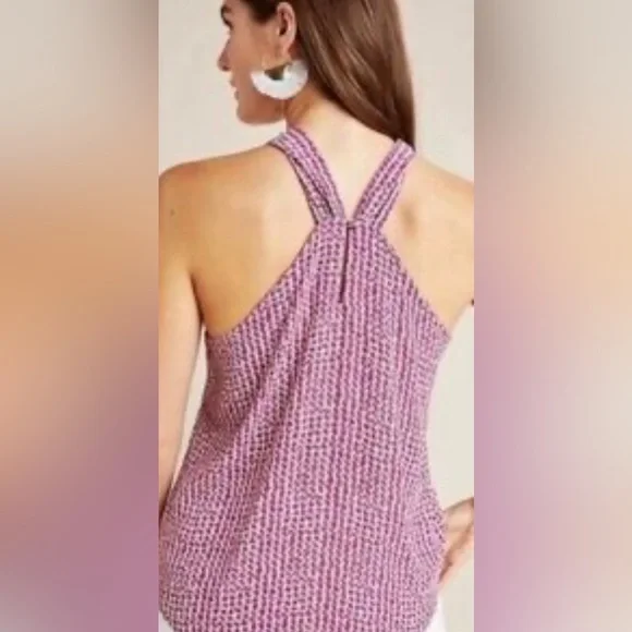 Maeve By Anthropologie Halter Neck Tank, Size 2, Pink/Burgundy/Cream - Picture 2 of 9